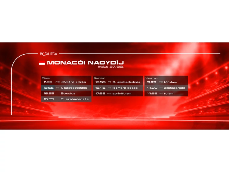 2022.05.27-29 a monacoi nagydíj menetrendje