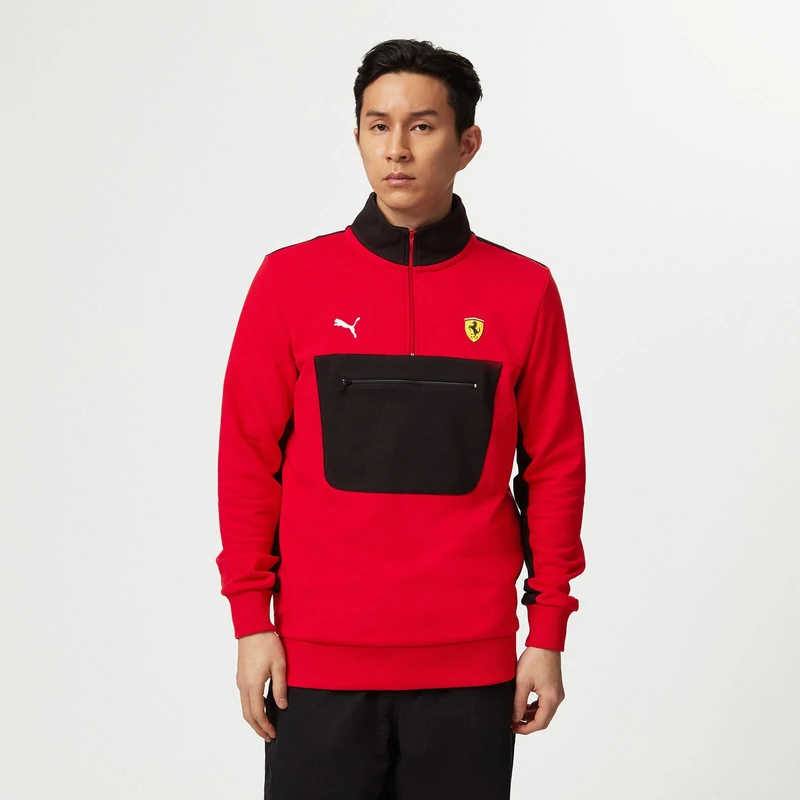 Ferrari pulóver - Scudetto Quarter Zip piros